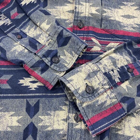 American Eagle Outfitters Aztec Flannel Shirt Shacket Men S Navy Southwestern - Picture 4 of 10